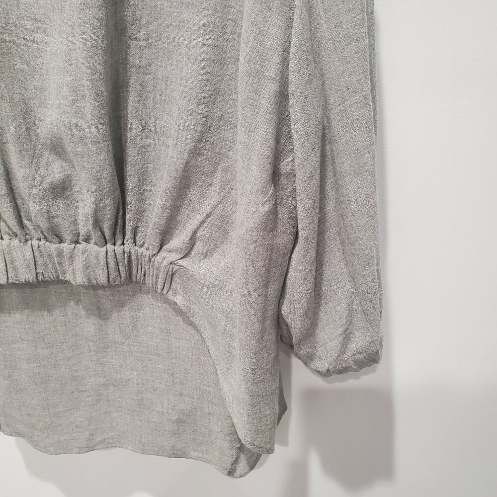Zara Light Grey Linen Style High Low Asymmetrical 3/4 Sleeve Top XL - Picture 9 of 10